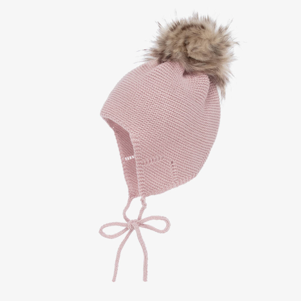 Mebi-Dusky Pink Knitted Pom-Pom Hat | Childrensalon