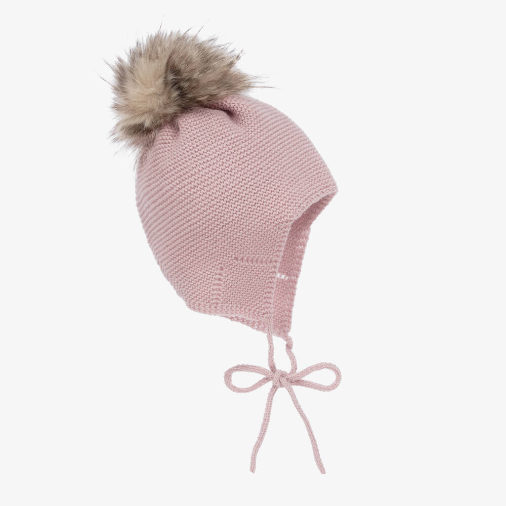 Mebi-Dusky Pink Knitted Pom-Pom Hat | Childrensalon