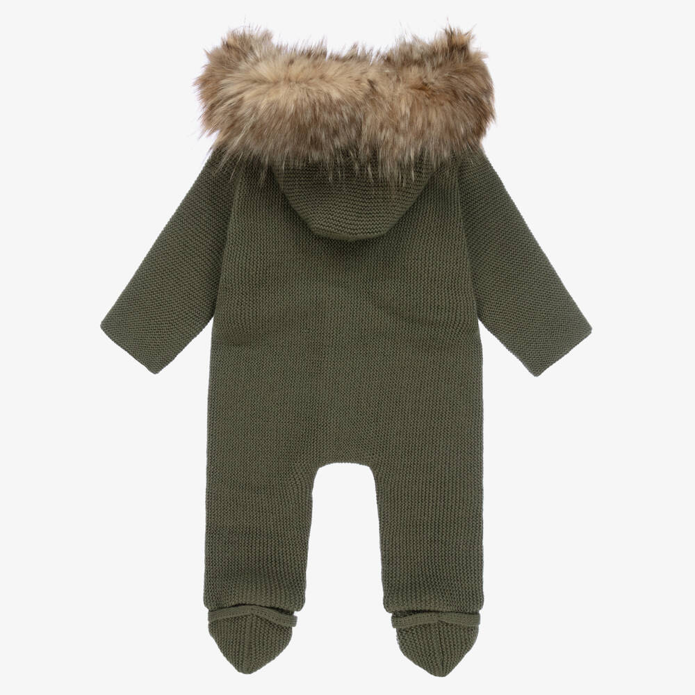 Mebi-Forest Green Knitted Pramsuit | Childrensalon