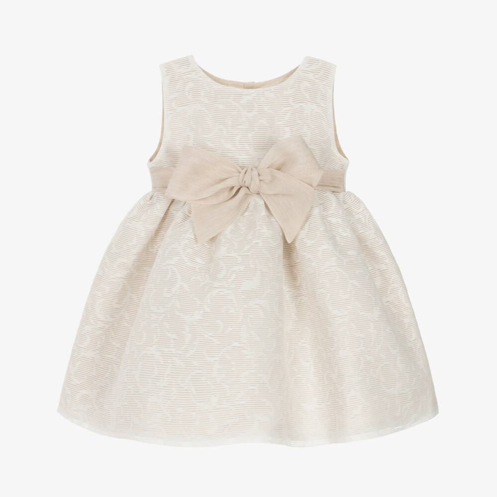 Mebi-Girls Beige Bow Detail Dress | Childrensalon