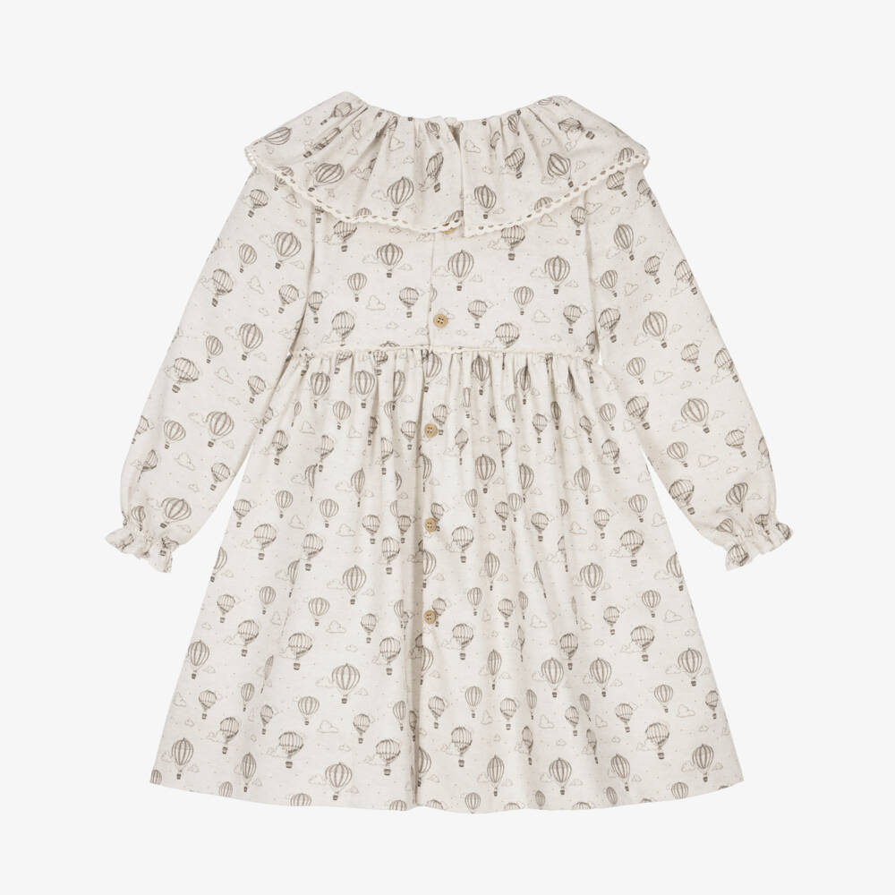 Mebi-Girls Beige Hot Air Balloon Print Dress | Childrensalon