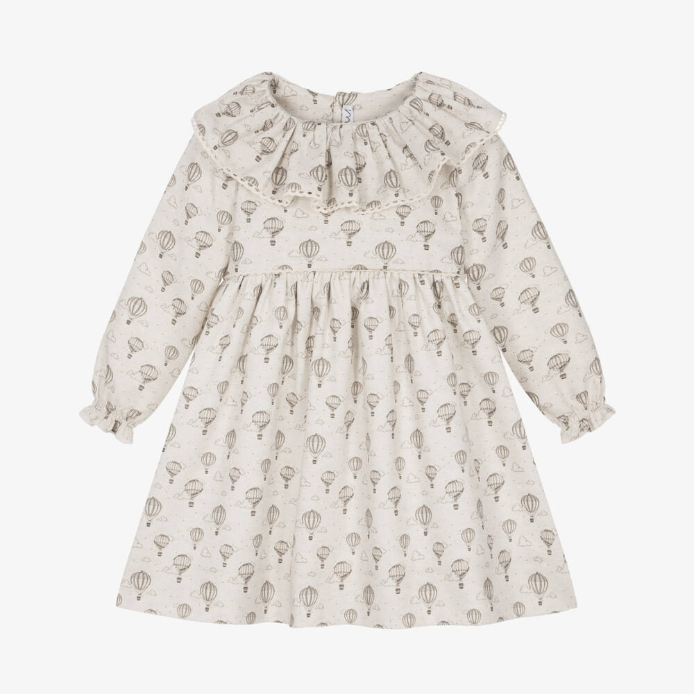 Mebi-Girls Beige Hot Air Balloon Print Dress | Childrensalon