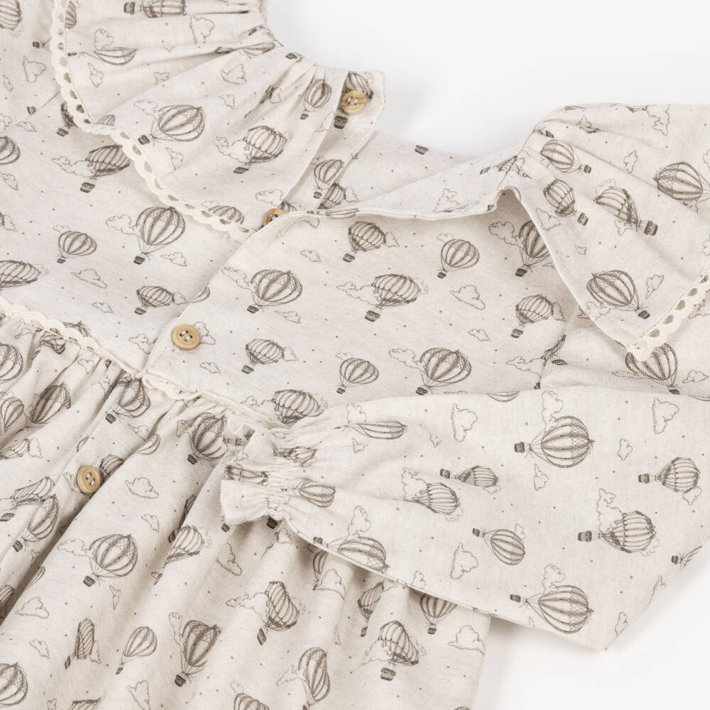 Mebi-Girls Beige Hot Air Balloon Print Dress | Childrensalon