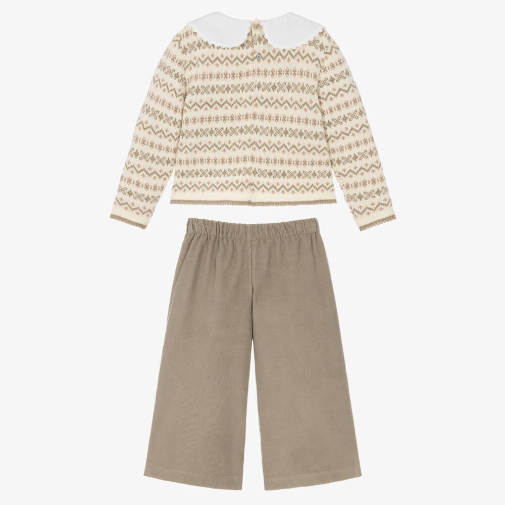 Mebi-Girls Beige Sweater & Needlecord Trouser Set | Childrensalon