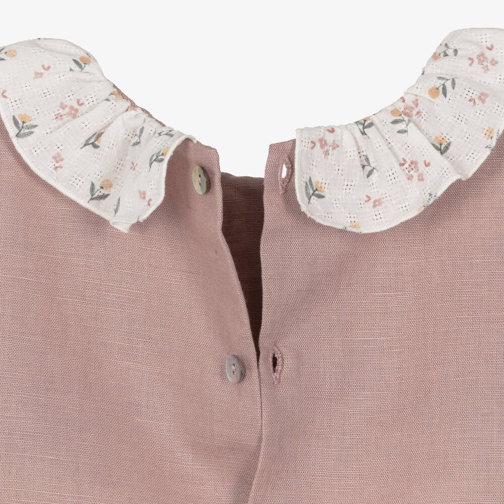 Mebi-Girls Dusky Pink Sleeveless Dress with Floral Ruffle Collar | Childrensalon