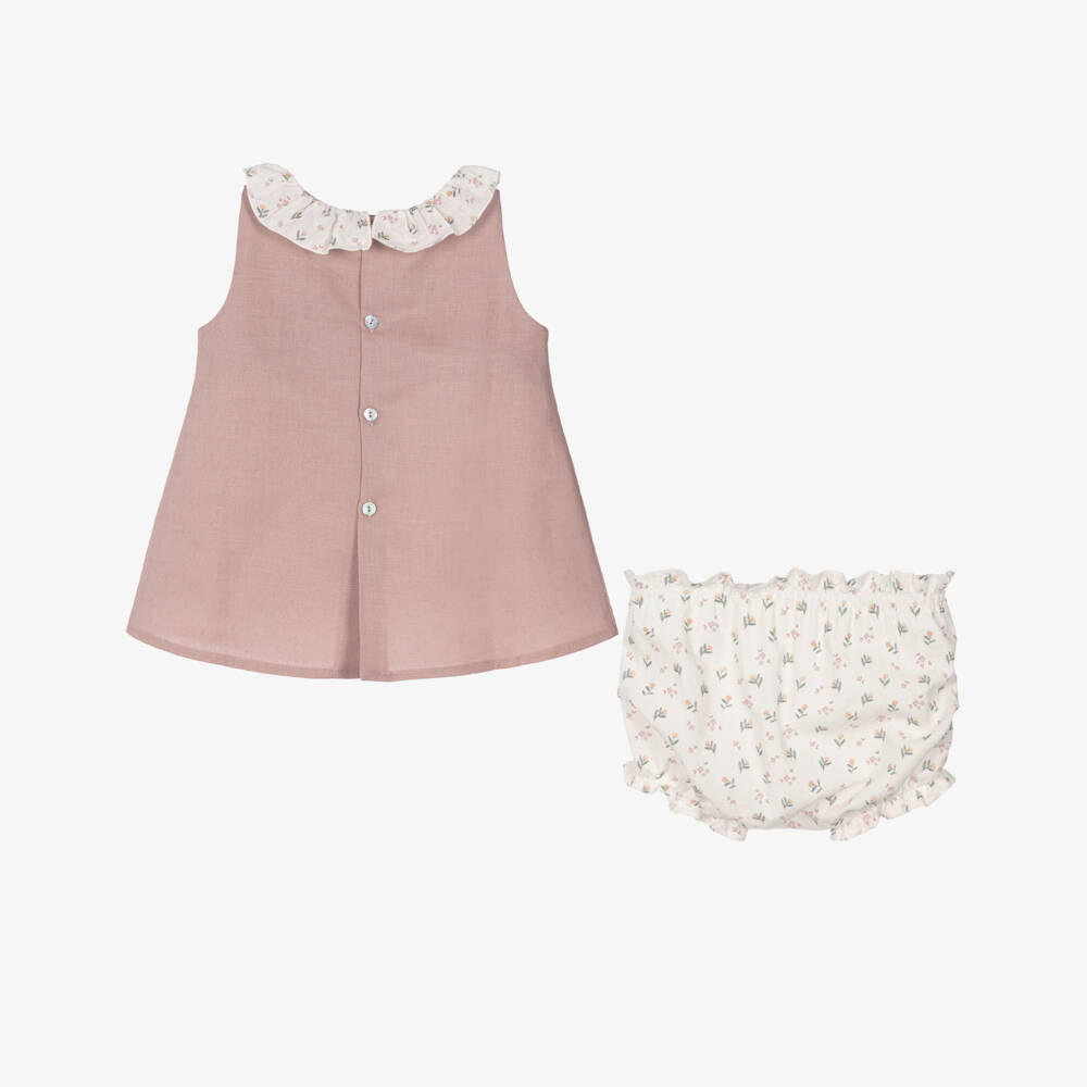 Mebi-Girls Dusky Pink Sleeveless Dress with Floral Ruffle Collar | Childrensalon