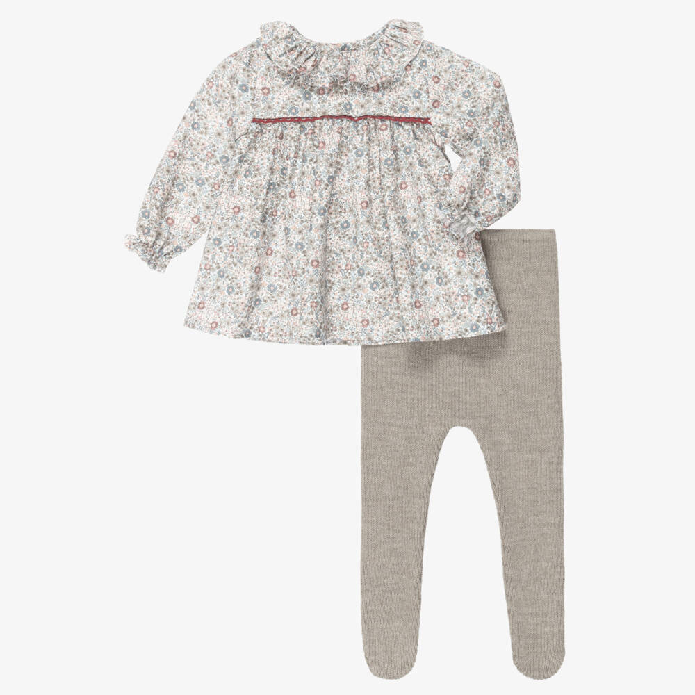 Mebi-Girls Floral Print Dress Set with Knitted Leggings | Childrensalon