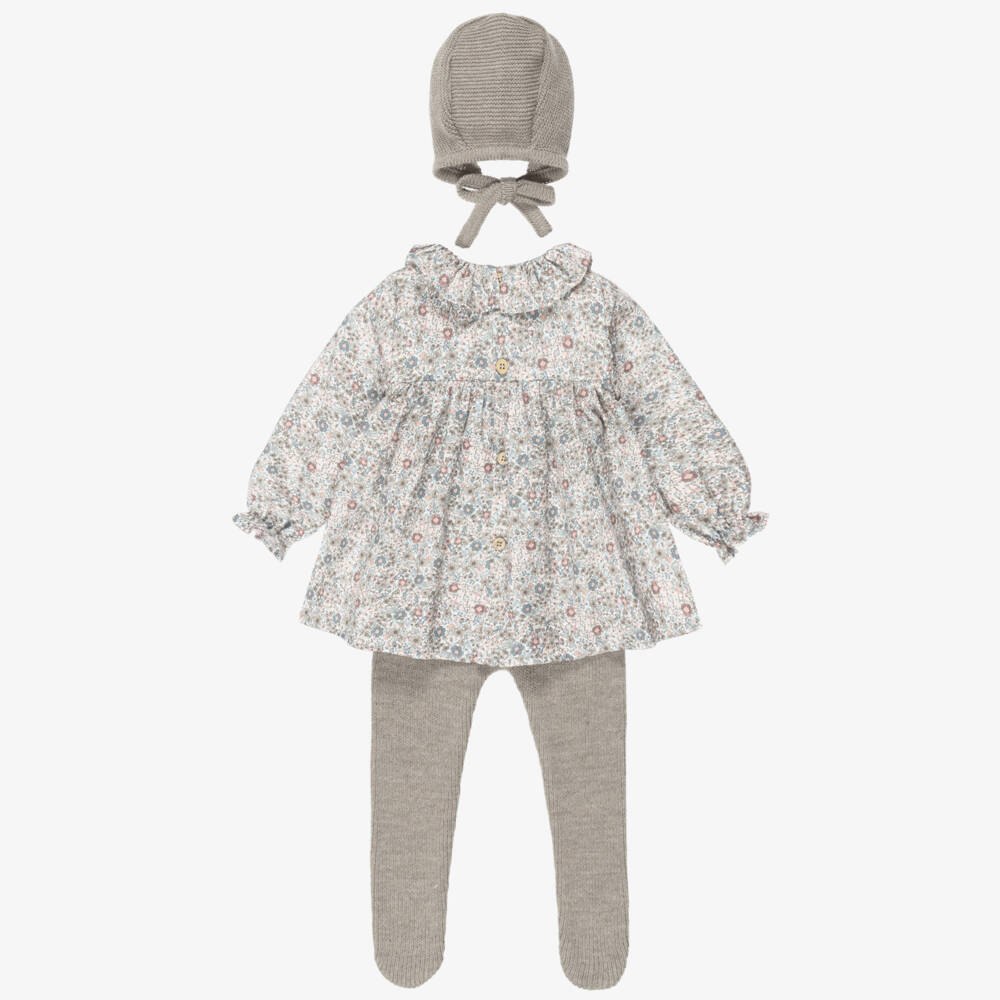 Mebi-Girls Floral Print Dress Set with Knitted Leggings | Childrensalon