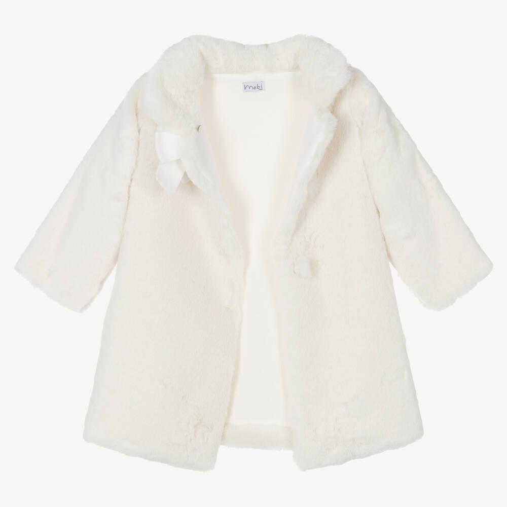 Mebi-Girls Ivory Faux Fur Coat | Childrensalon