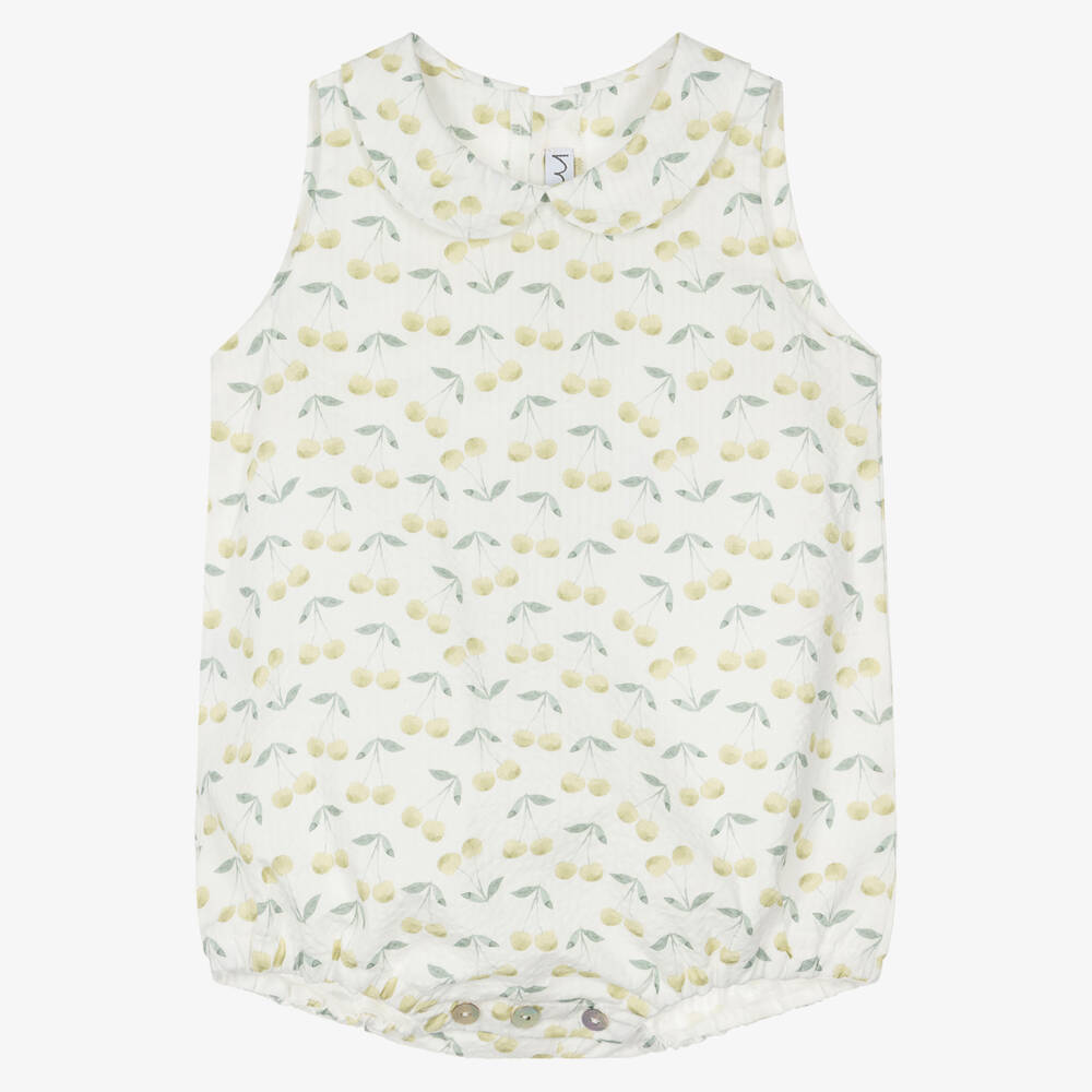 Mebi-Girls Ivory & Green Cherry Print Seersucker Shortie | Childrensalon
