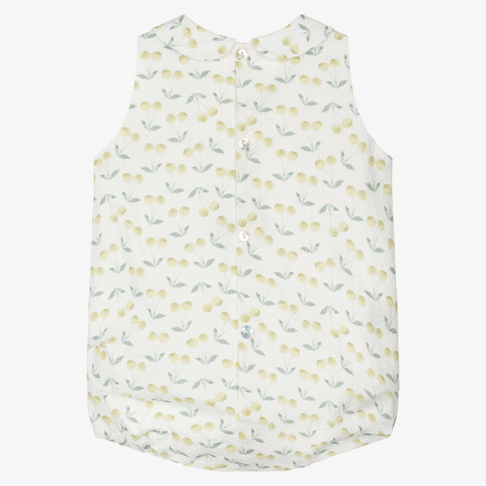 Mebi-Girls Ivory & Green Cherry Print Seersucker Shortie | Childrensalon