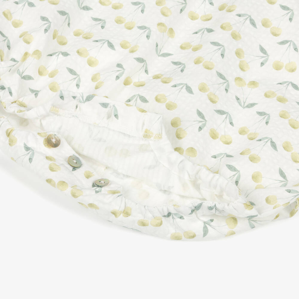 Mebi-Girls Ivory & Green Cherry Print Seersucker Shortie | Childrensalon