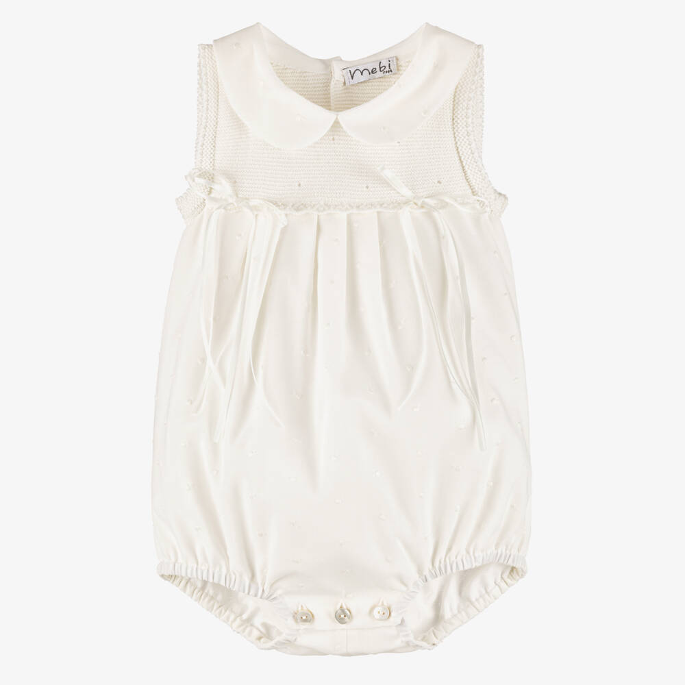 Mebi-Girls Ivory Knit & Plumeti Cotton Shortie | Childrensalon