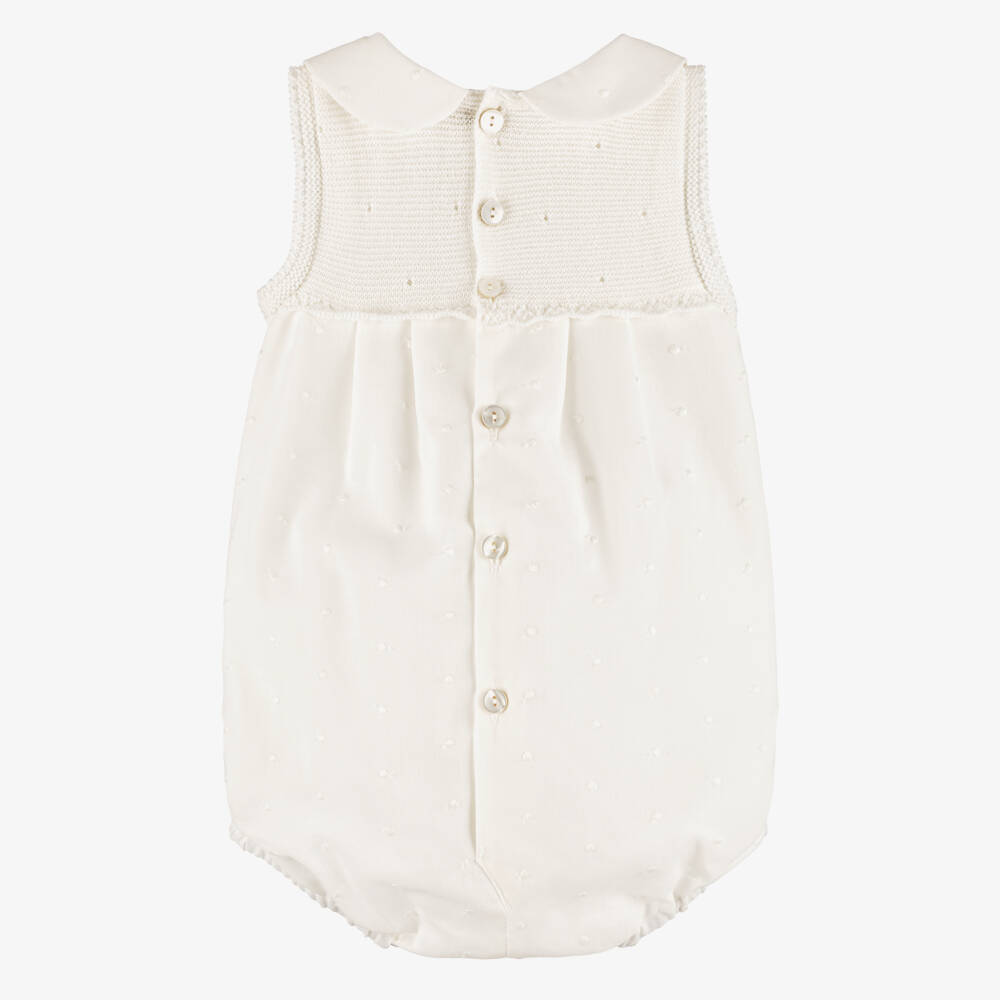 Mebi-Girls Ivory Knit & Plumeti Cotton Shortie | Childrensalon