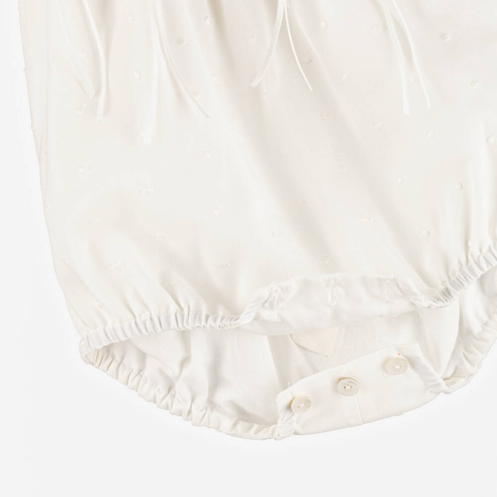 Mebi-Girls Ivory Knit & Plumeti Cotton Shortie | Childrensalon