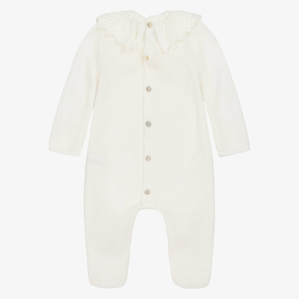 Mebi-Комбинезон кремовый трикотажный с волнистым воротником для девочек | Childrensalon