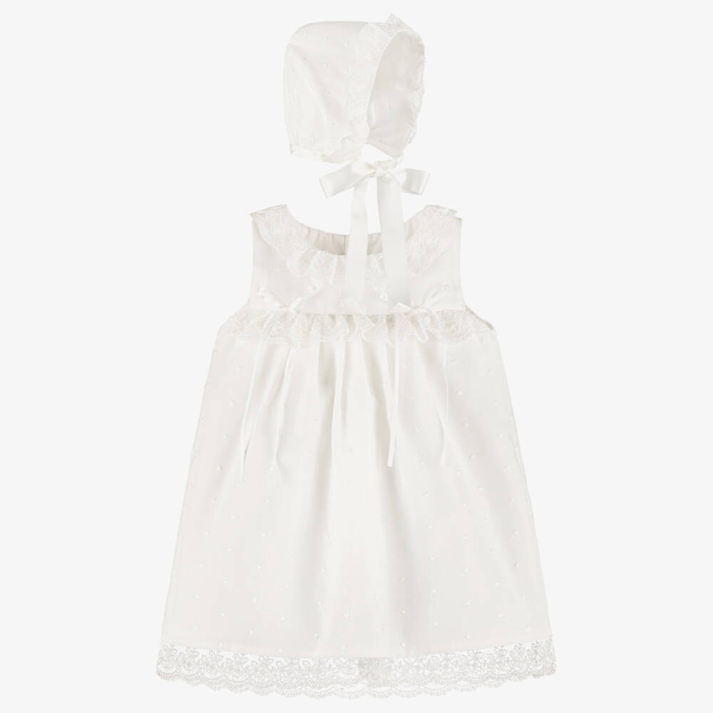 Mebi-Girls Ivory Plumeti Cotton & Lace Dress Set | Childrensalon