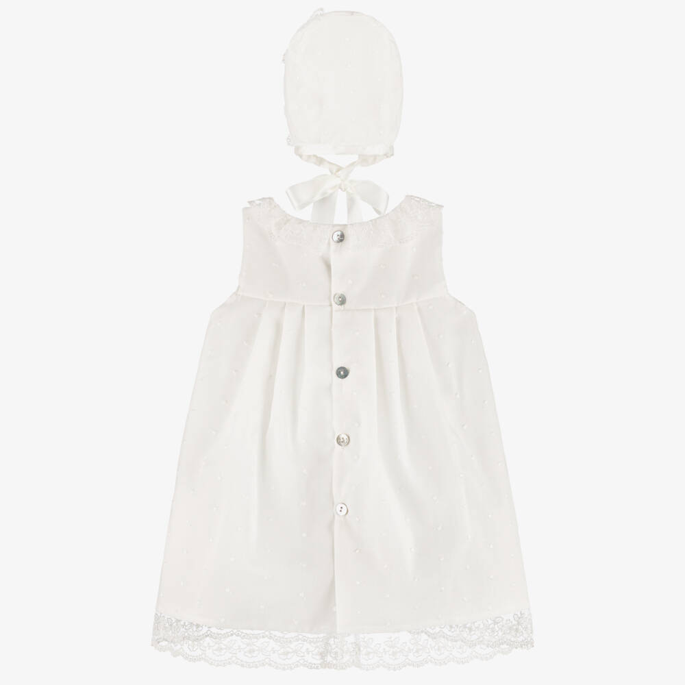 Mebi-Girls Ivory Plumeti Cotton & Lace Dress Set | Childrensalon