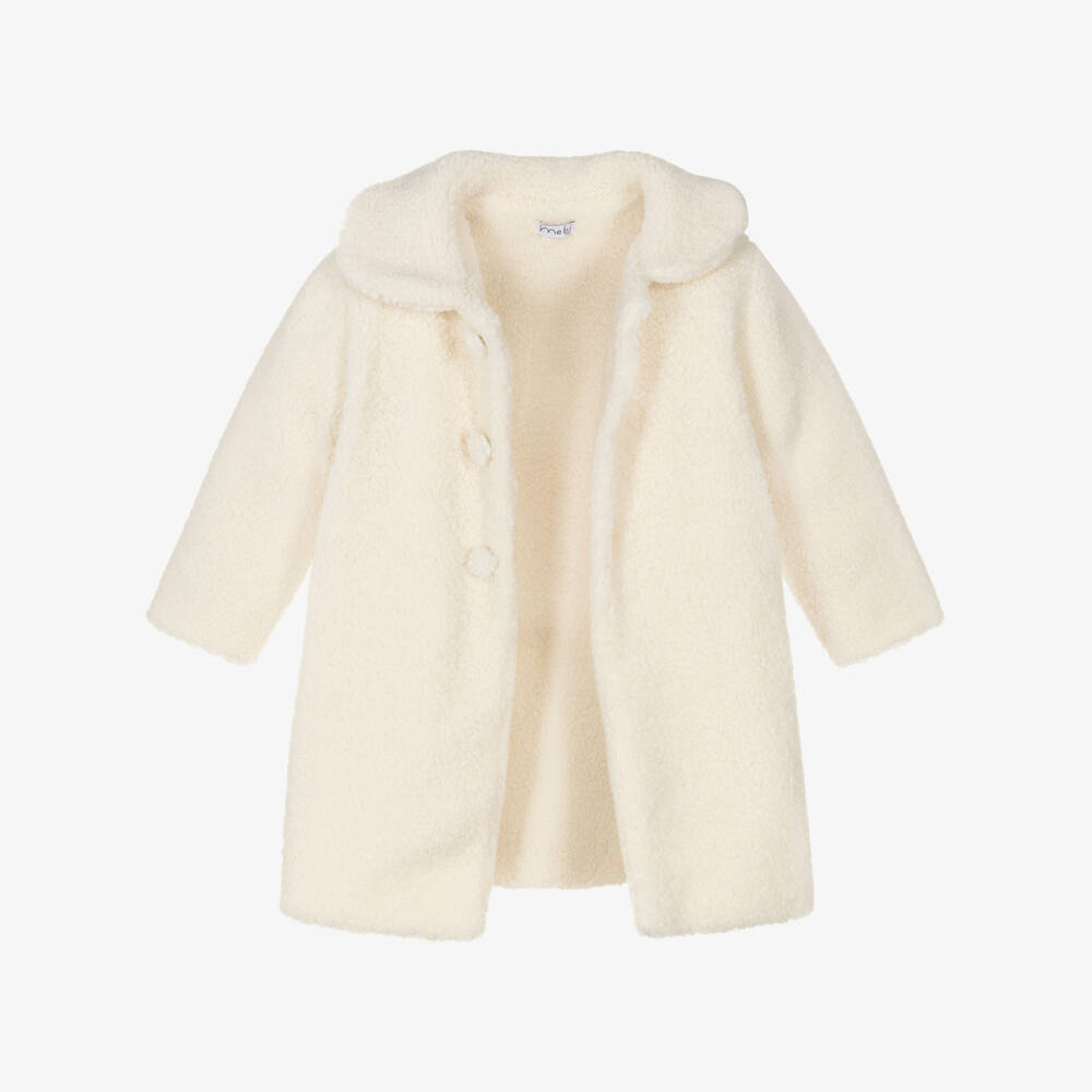 Mebi-Girls Ivory Sherpa Fleece Coat | Childrensalon