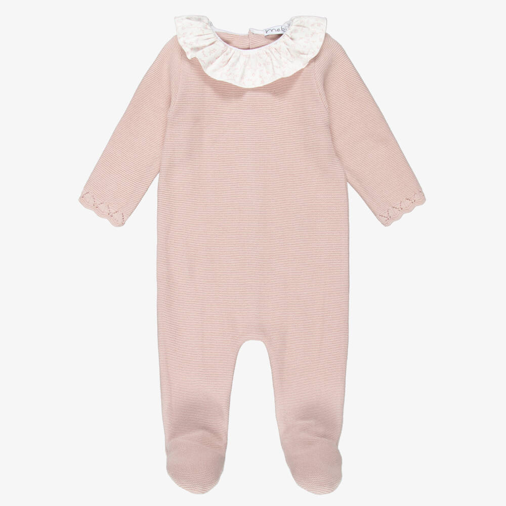 Mebi-بيبي غرو بياقة كشكش قطن محبوك لون زهري فاتح للبنات | Childrensalon