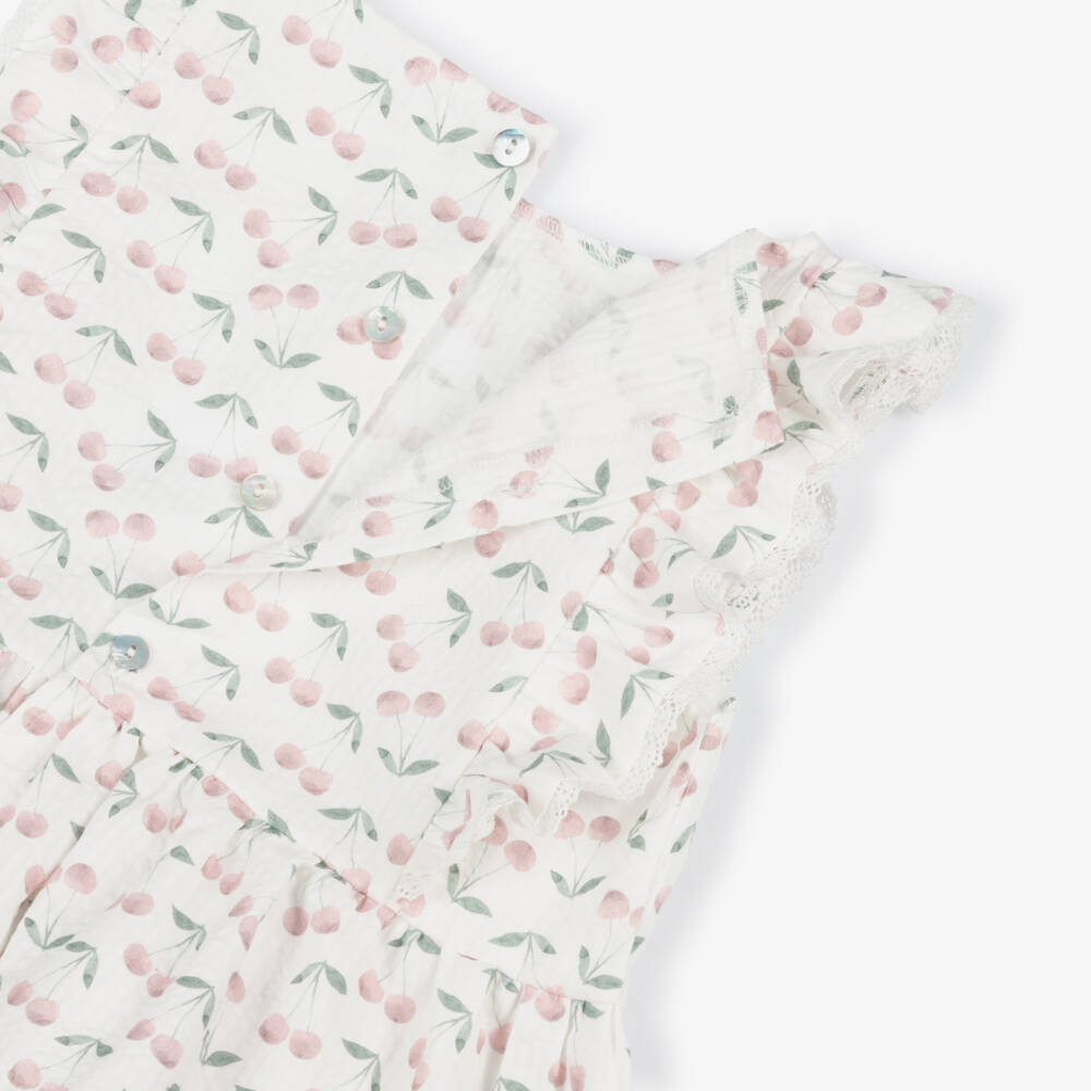 Mebi-Girls Pink Cotton & Linen Trouser Set with Cherry Print | Childrensalon