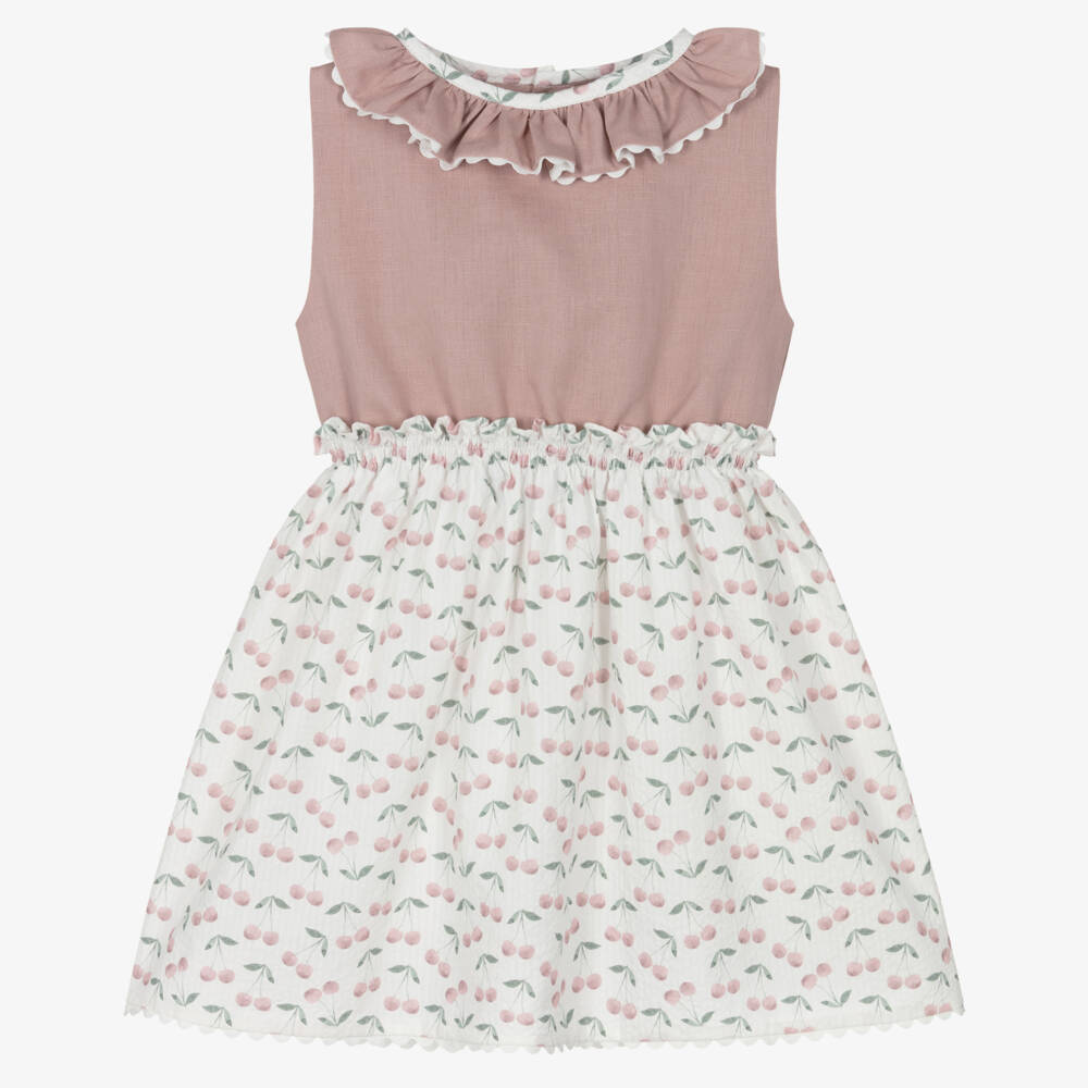Mebi-Girls Pink & White Cherry Print Sleeveless Dress | Childrensalon