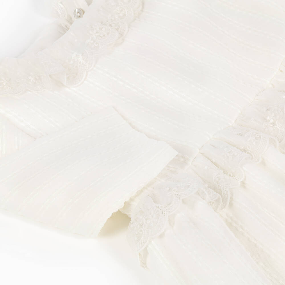 Mebi-Girls Striped Ivory Dress with Lace Trims | Childrensalon