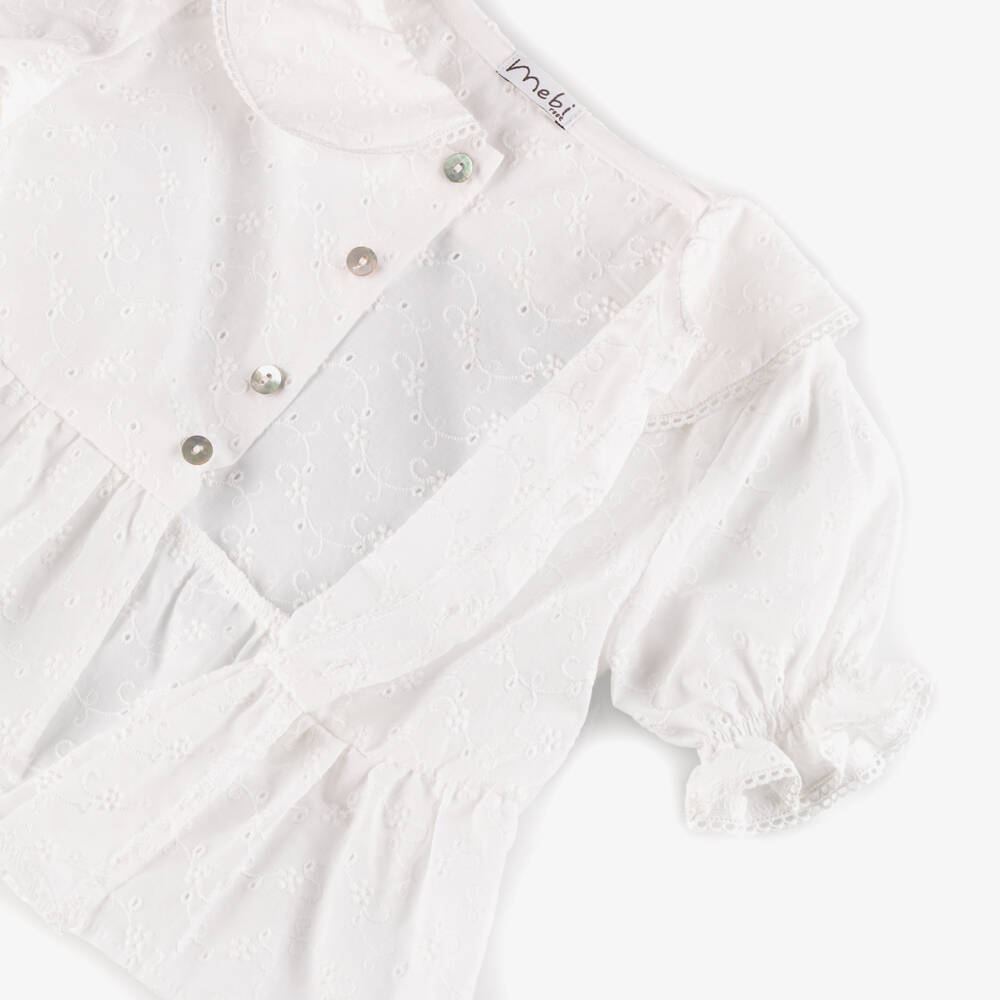 Mebi-Girls White Cotton Blouse & Pink Gingham Shorts Set | Childrensalon