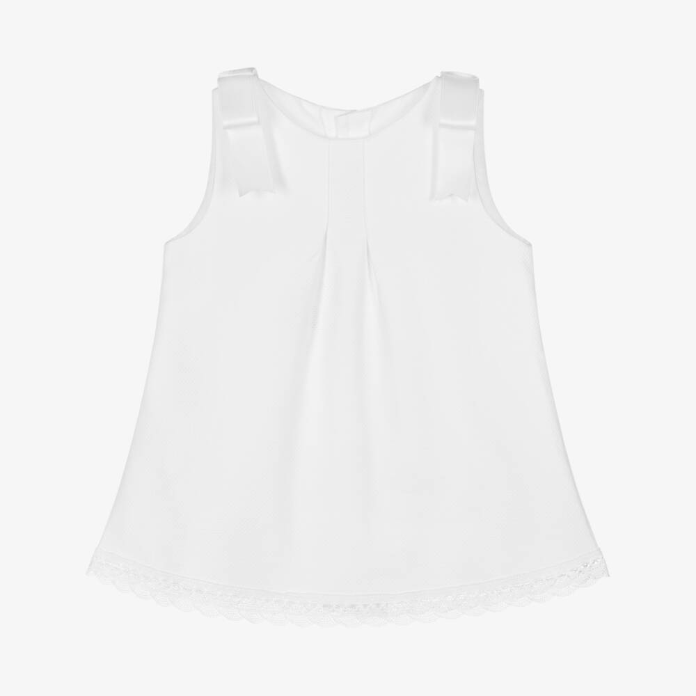 Mebi-Girls White Cotton Bow Dress | Childrensalon