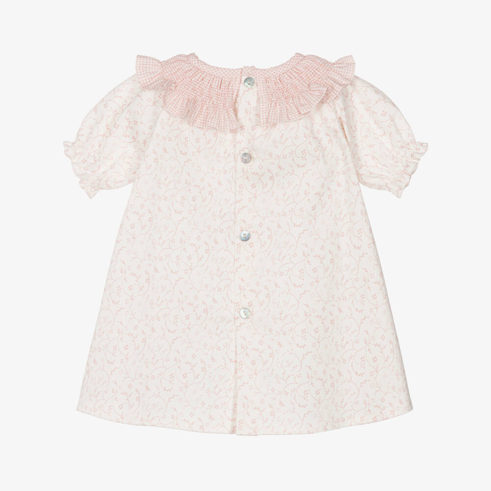 Mebi-Girls White & Pink Floral Cotton Dress | Childrensalon