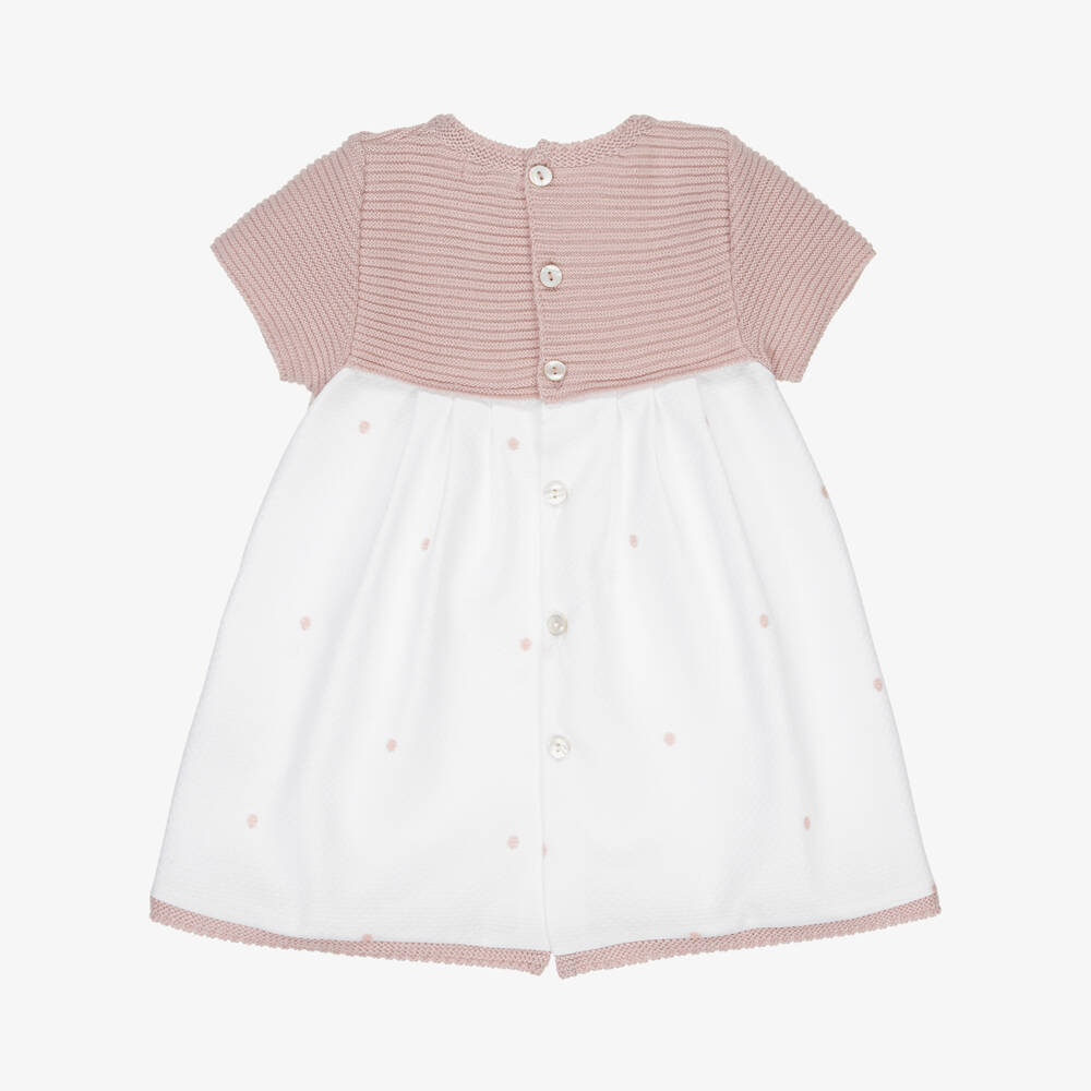 Mebi-Girls White & Pink Knit Dress | Childrensalon