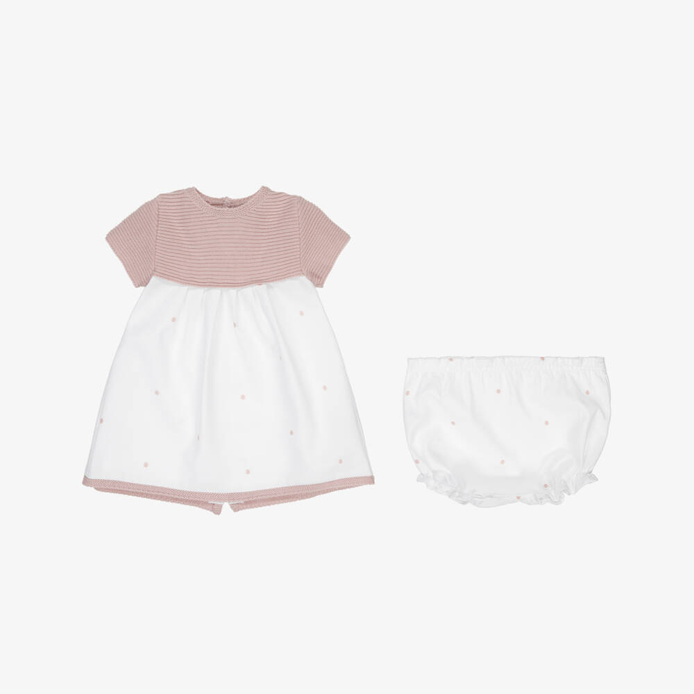 Mebi-Girls White & Pink Knit Dress | Childrensalon