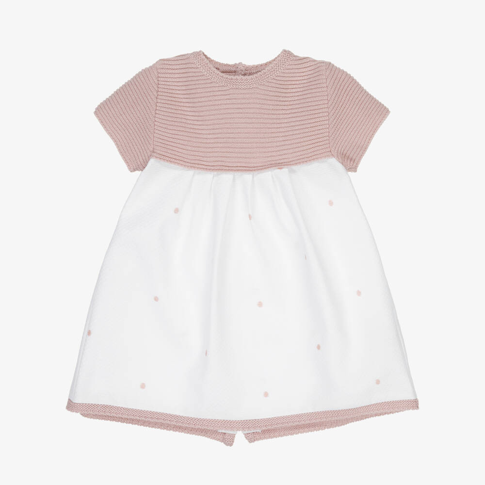 Mebi-Girls White & Pink Knit Dress | Childrensalon