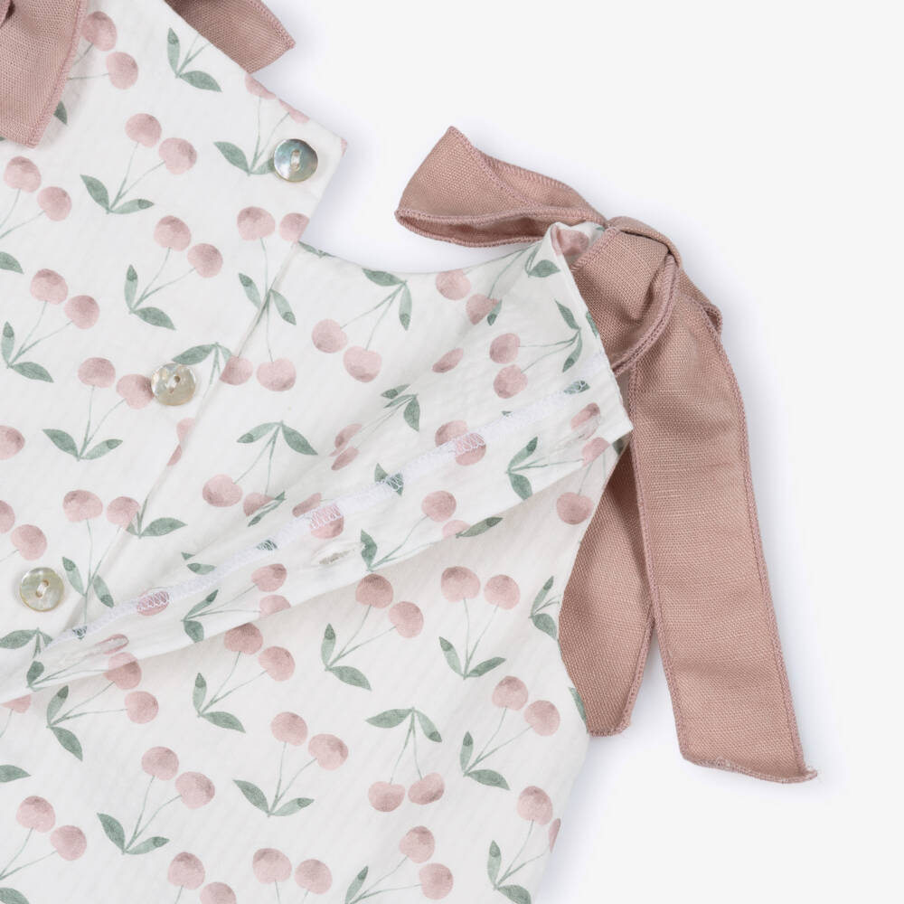 Mebi-Girls White & Pink Seersucker Dress Set with Cherry Print  | Childrensalon