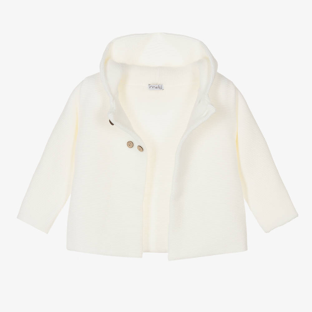 Mebi-Ivory Hooded Knit Jacket | Childrensalon