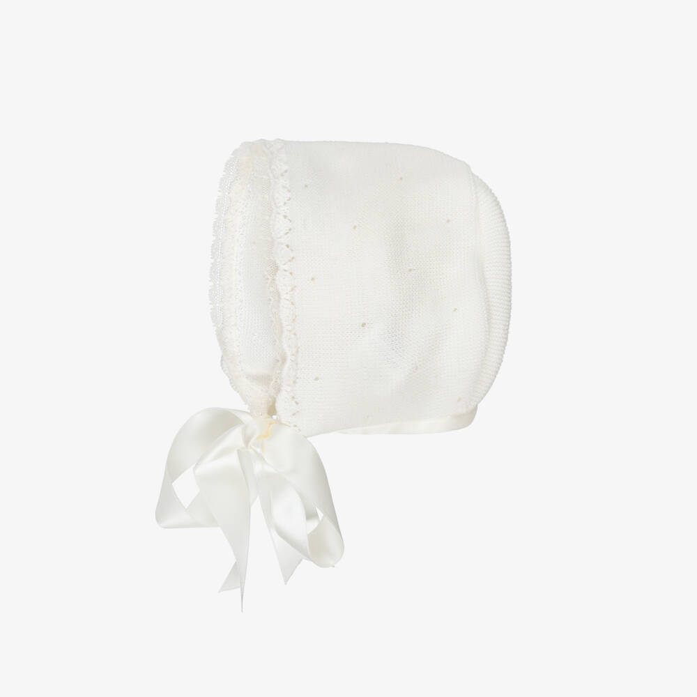 Mebi-Ivory Knitted Cotton Babygrow & Bonnet Set | Childrensalon