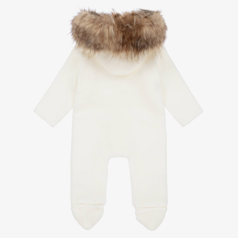 Mebi-Ivory Knitted Pramsuit | Childrensalon