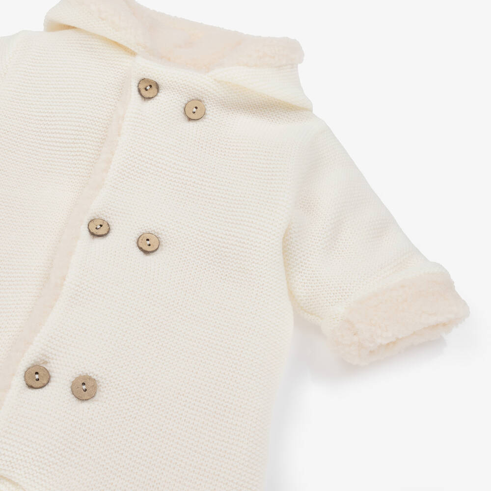 Mebi-Ivory Knitted Sherpa Pramsuit | Childrensalon