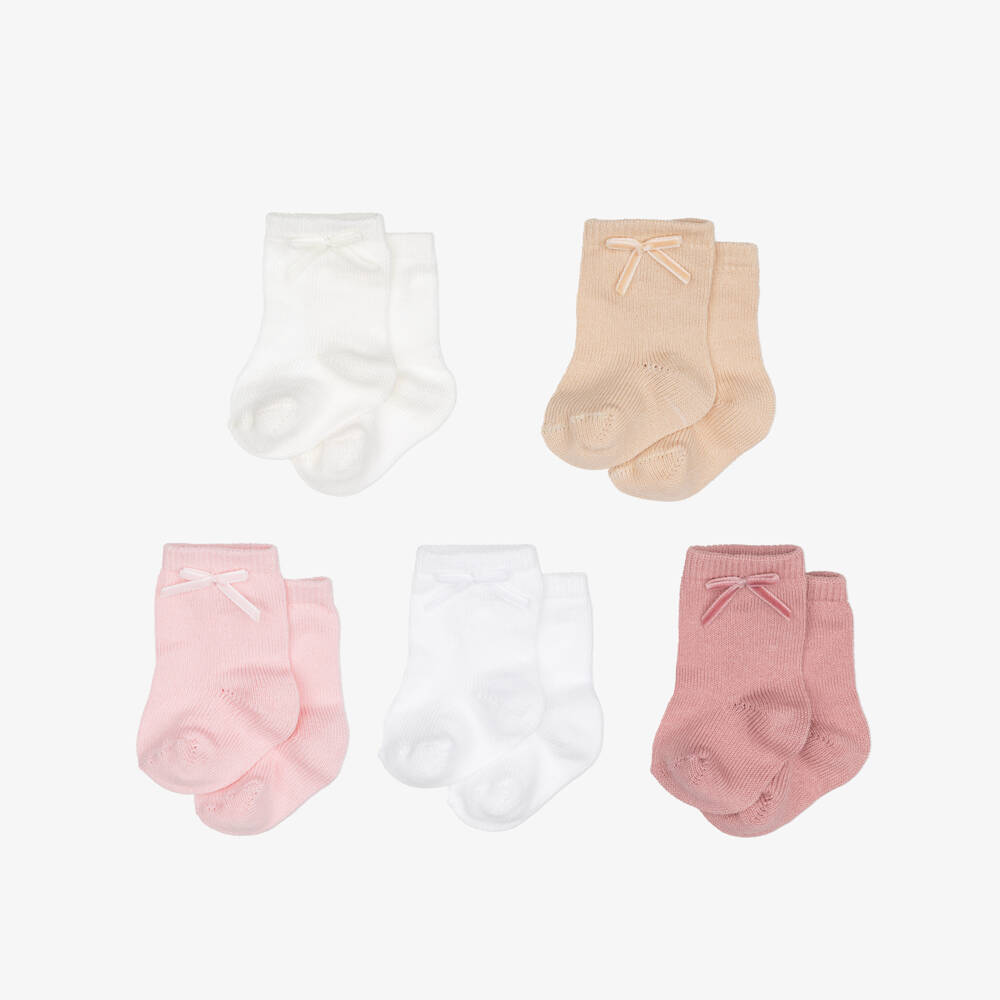 Meia Pata-Baby Girls & Pink Beige Socks (5 Pack) | Childrensalon