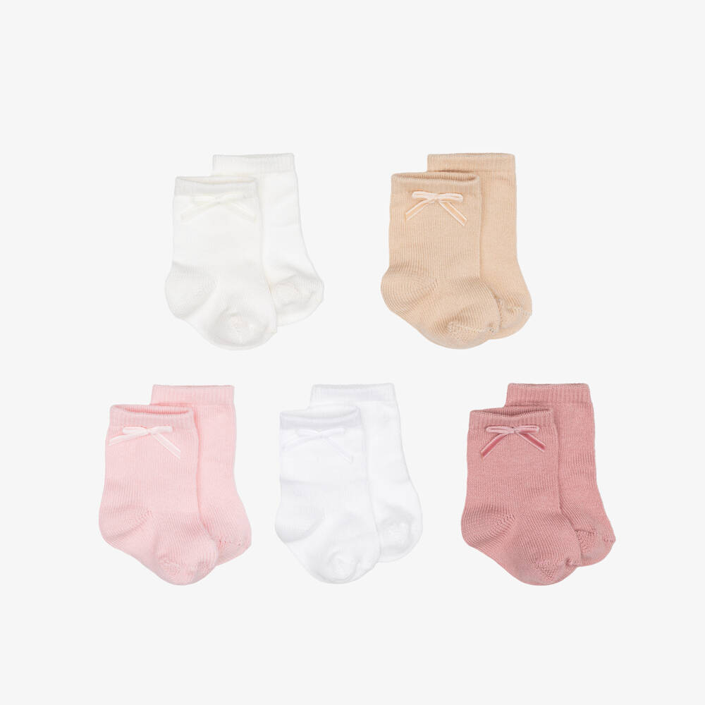 Meia Pata-Baby Girls & Pink Beige Socks (5 Pack) | Childrensalon