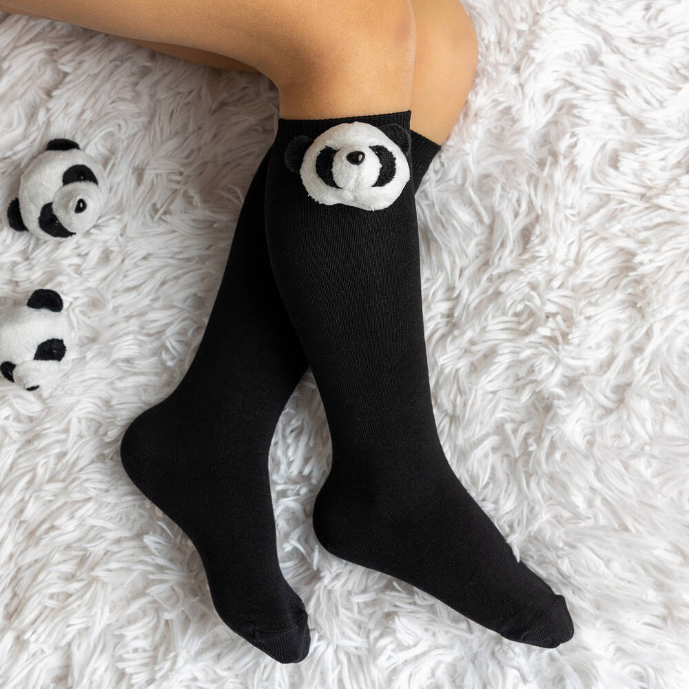 Meia Pata-Гольфы черные с мотивом панды | Childrensalon