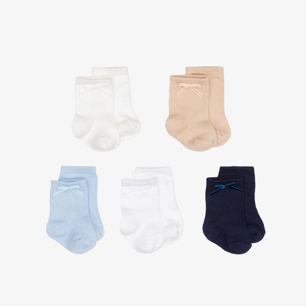 Meia Pata-Blue & Beige Baby Socks (5 Pack) | Childrensalon