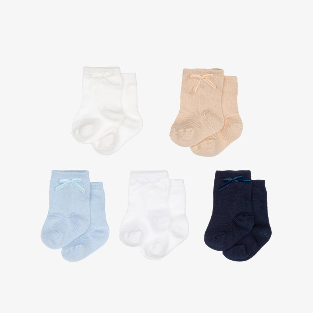 Meia Pata-Blue & Beige Baby Socks (5 Pack) | Childrensalon
