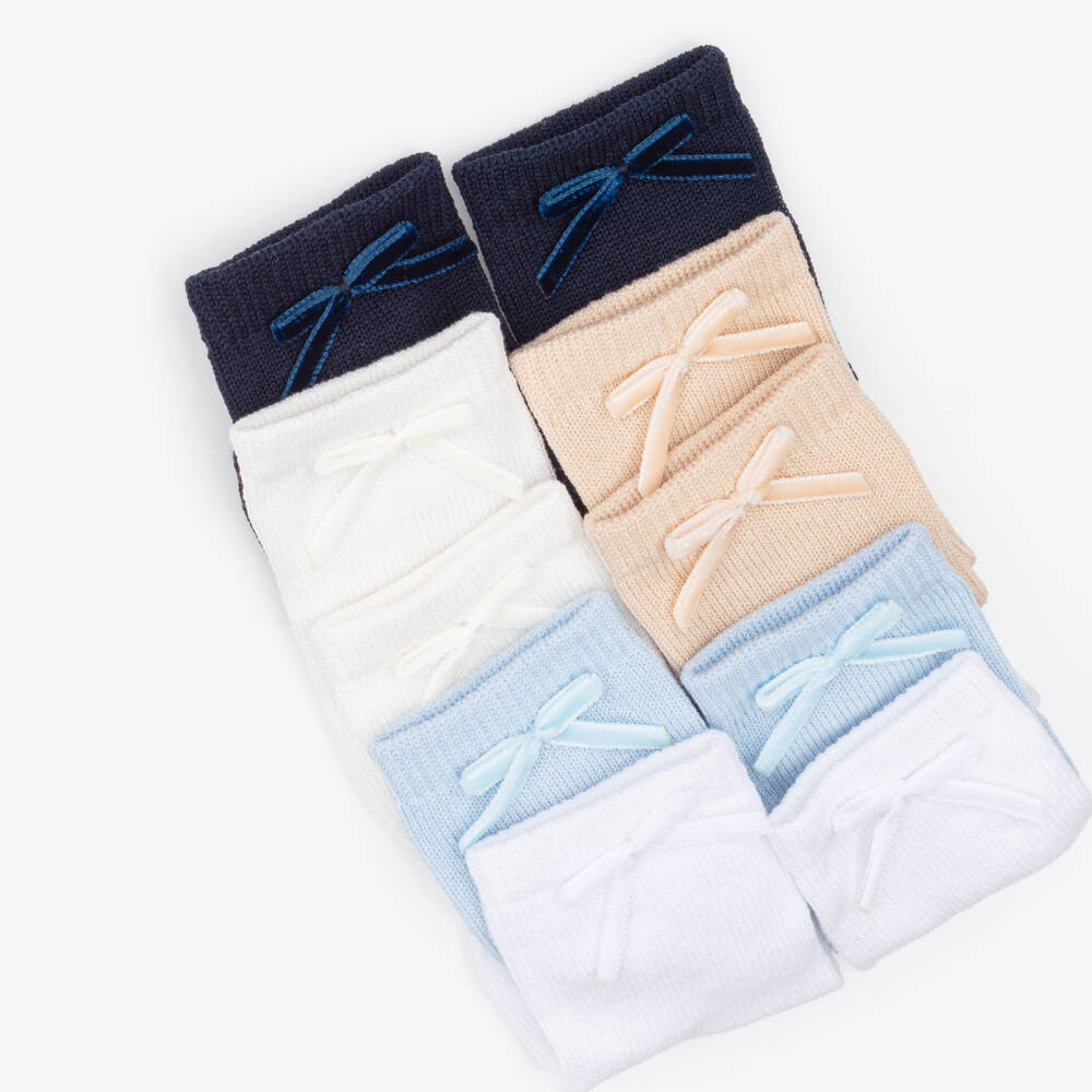 Meia Pata-Blue & Beige Baby Socks (5 Pack) | Childrensalon