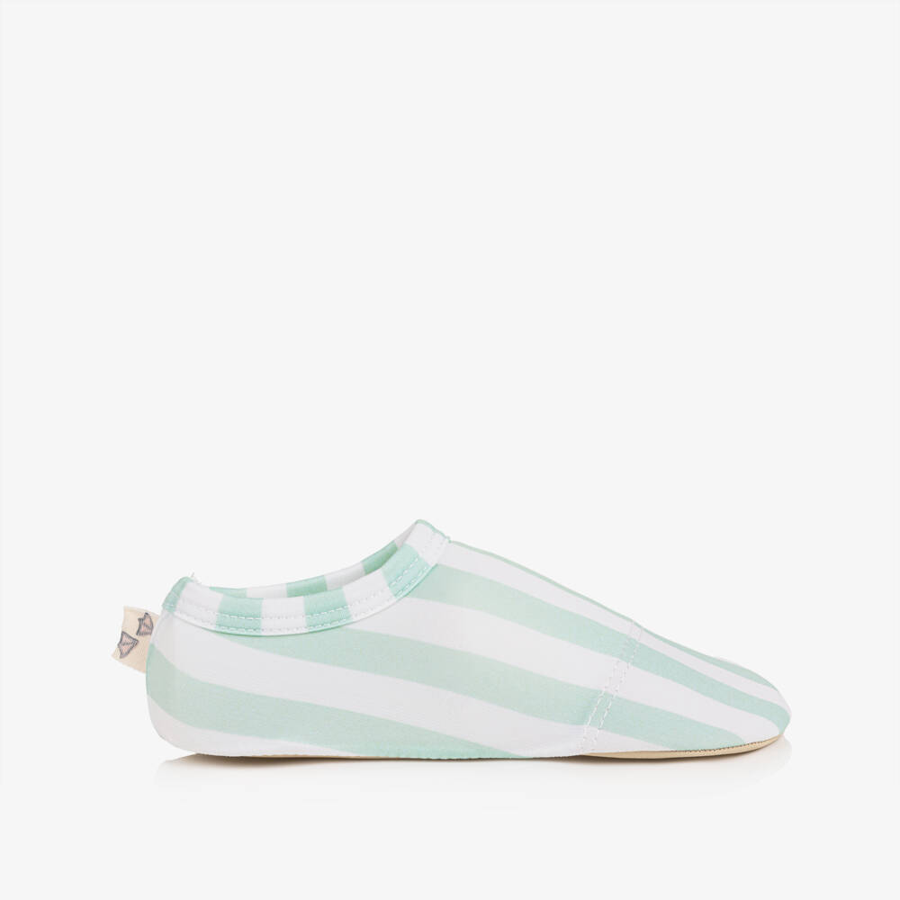 Meia Pata-Boys Green & White Striped Aqua Shoes (UPF50+) | Childrensalon
