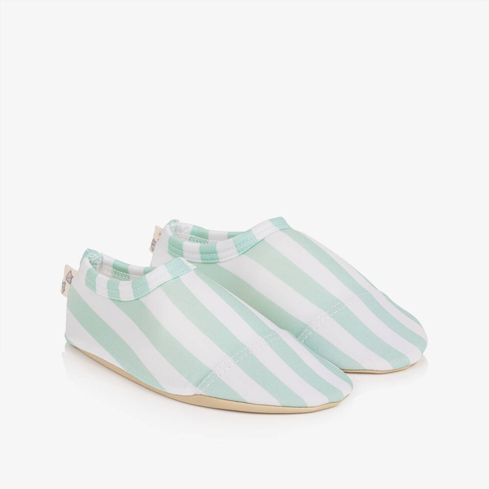 Meia Pata-Boys Green & White Striped Aqua Shoes (UPF50+) | Childrensalon