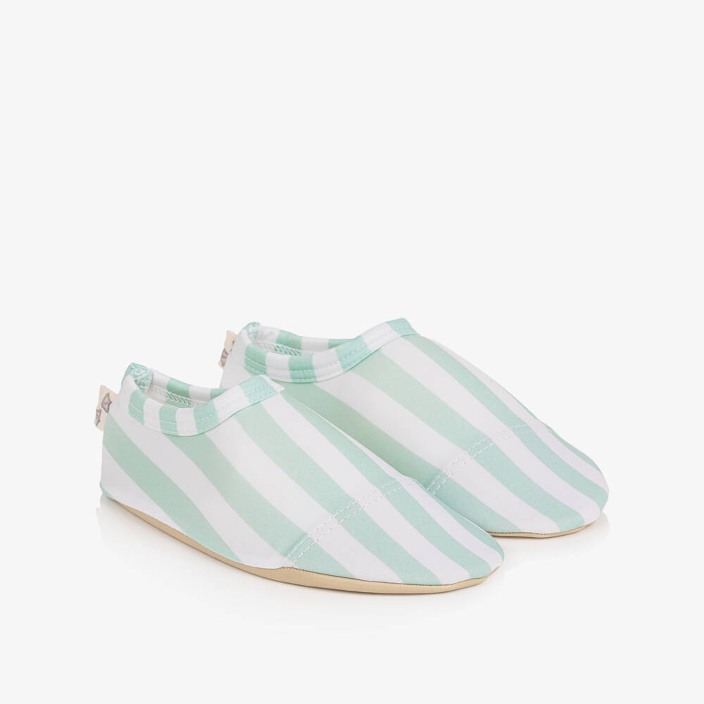 Meia Pata-Boys Green & White Striped Aqua Shoes (UPF50+) | Childrensalon