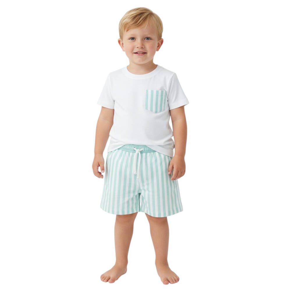 Meia Pata-Boys Mint Green Candy Stripe Swim Shorts | Childrensalon
