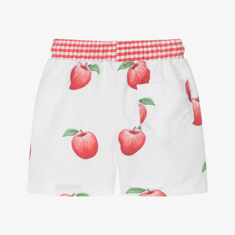 Meia Pata-Boys White Apple Print Swim Shorts | Childrensalon