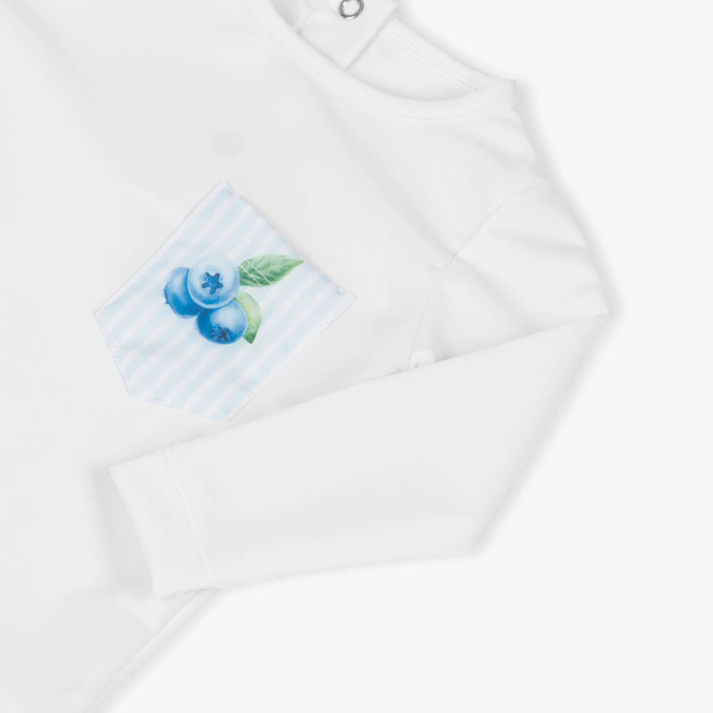 Meia Pata-Boys White Blueberry Print Swim Top (UPF50+) | Childrensalon